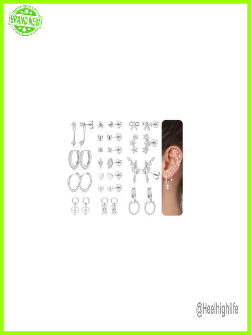 Flat Back Stud Hoop Cartilage Earrings 15 Pairs Screw Back CZ